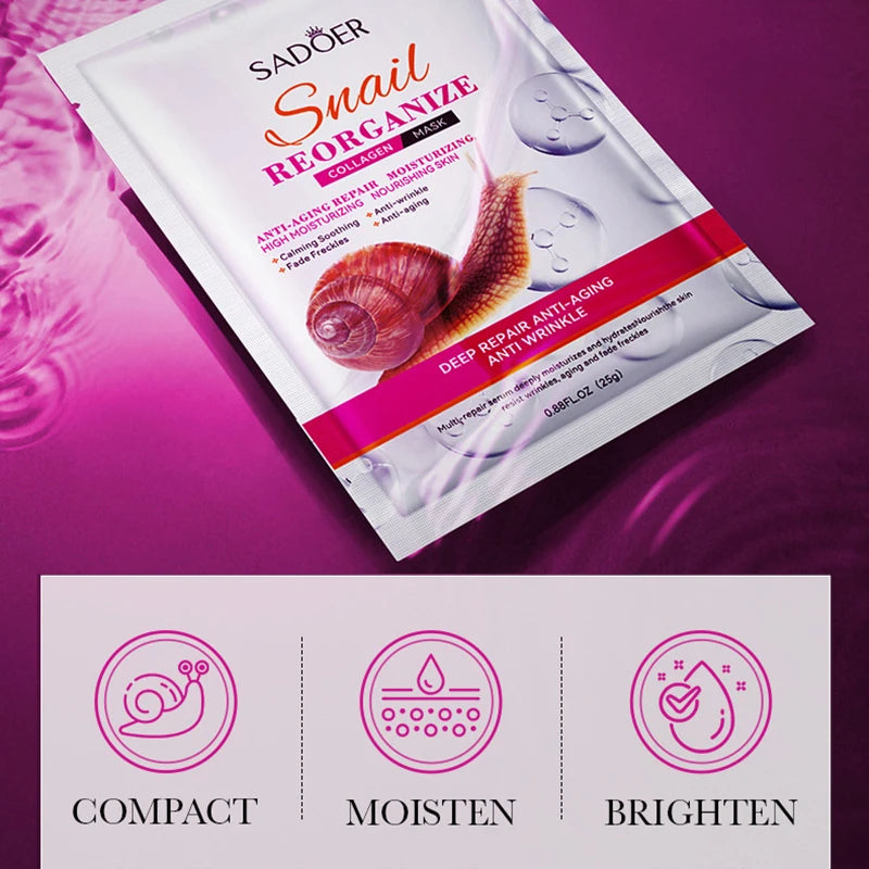 5pcs SADOER Snail Collagen Face Mask Firming Moisturizing Brightening Hydrating Facial Masks Beauty Face Skin Care Products