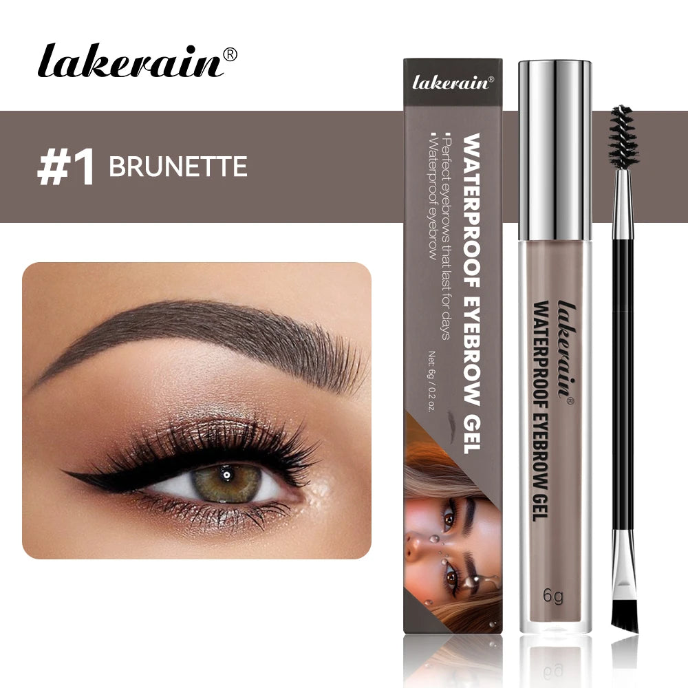 Lakerain Waterproof Eyebrow Gel Long Lasting Highly Pigmented Liquid Eyebrow Makeup Sweatproof Natural Black Brown