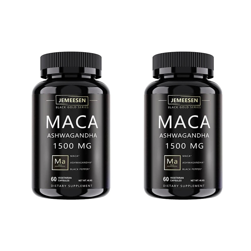 Organic Maca Root Powder Capsules 1500mg containing Maca Root Extract,Ashwagandha,Black Pepper, Supplements for Men