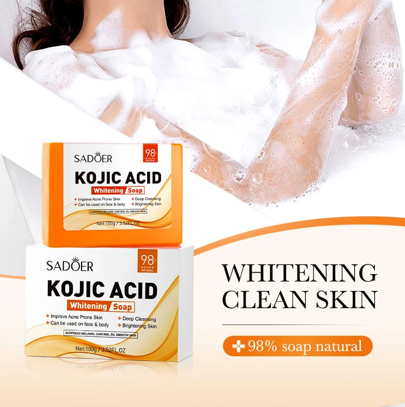 SADOER 100g Kojic Acid Whitening Soap, Handmade Bath Soap, Body Cleansing Antimicrobial Moisturizing and Disinfection Sope