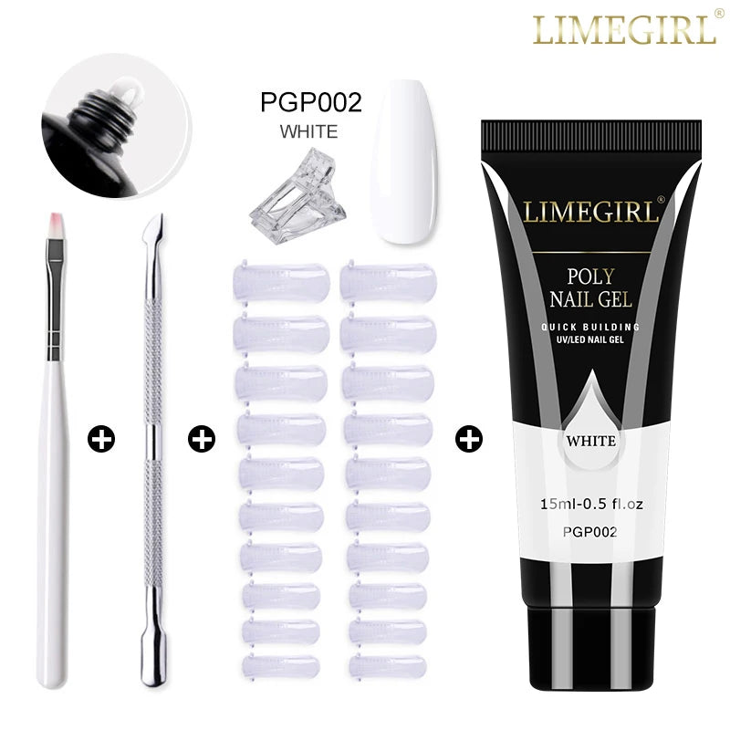 Limegirl Poly Nail UV Gel Set for Nails Quick Extension Building Soak Off UV Polys Nail Gel Kit Manicure Art Decoration Tools
