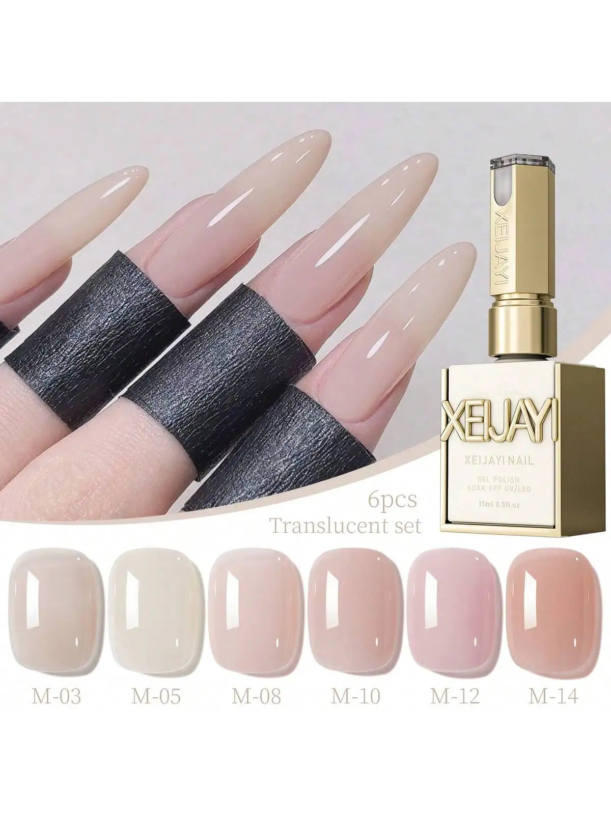 6pcs 15ml Ice-Transparent Nude Pink Nail Polish Full Set of Phototherapy Gel Suitable for Nail Salon DIY