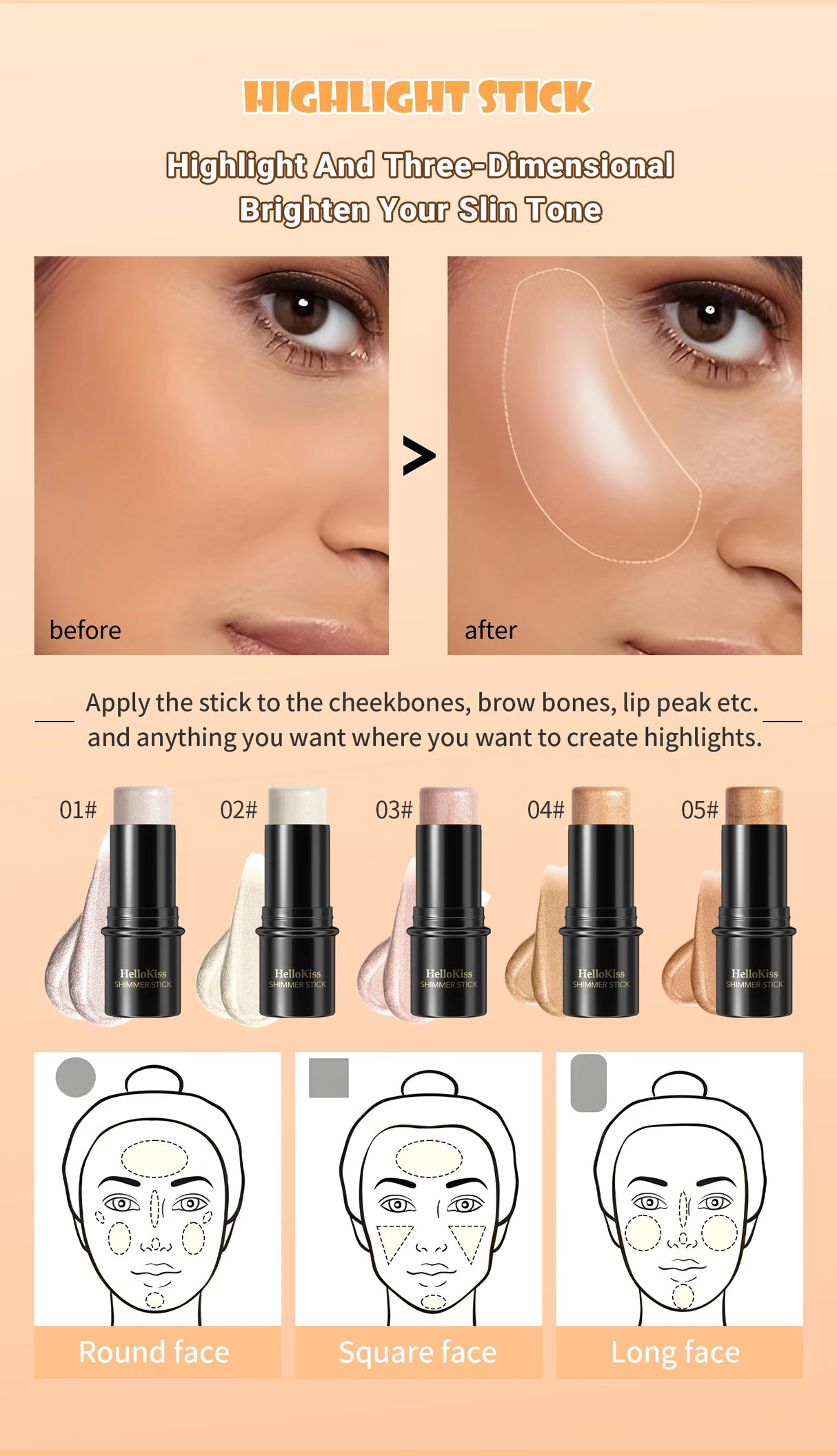 Face Brown Bronzer Contour Stick Face Foundation Makeup Pen Lasting Smooth Contour Shadow Blusher Highlight Concealer Cosmetics