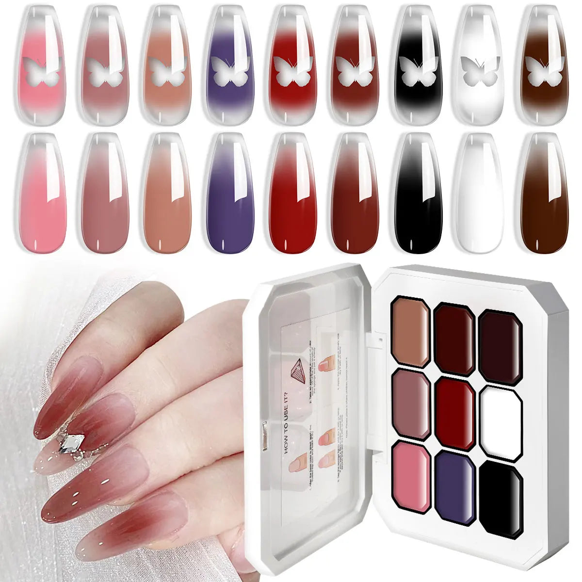 LIMEGIRL 9 Color Gradient Painting Gel Nail Art Design DIY Solid Gel Nail Polish Quickly Carved Petal Nail Painting Gel