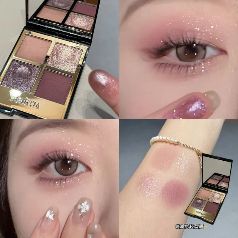 Faiccia 4-Color Mojito Eyeshadow Palette - Earth Pink Brown, Glitter Matte, Brightening, Perfect for Daily & Party Looks