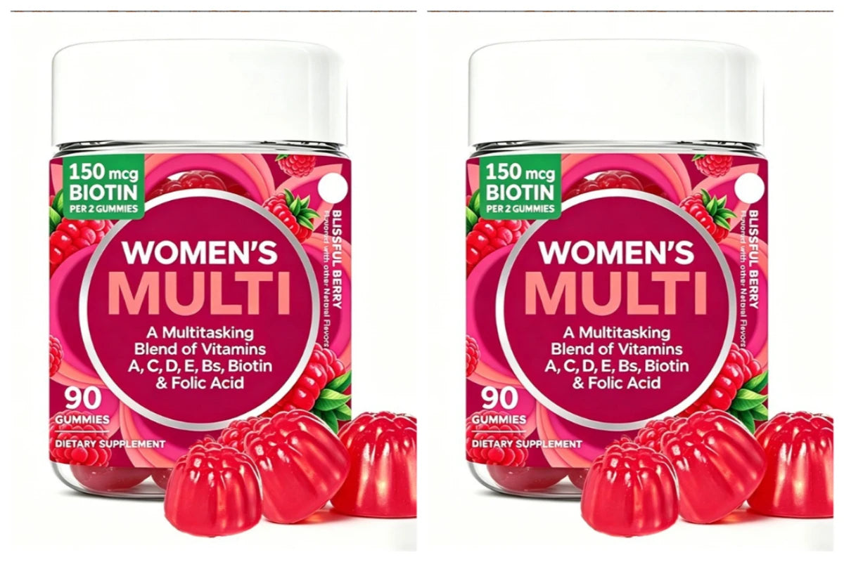 Women's Multivitamin Gummies 90 Count with Biotin Folic Acid Vitamins A C D E B, Berry Flavor Daily Wellness Supplement