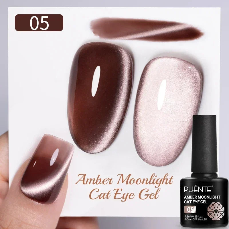 PUENTE 7.5ML Nude Shade Moonlight Cat Magnetic Gel Nail Polish Ultra-Bright Cat Eye Soak Off UV Semi-Permanent Varnish Manicure