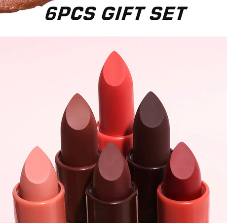 6PCS Velvet Matte Lipstick Set Highly Pigmented Long Lasting Non Drying Silky Smooth Lip Makeup Gift Box For Women