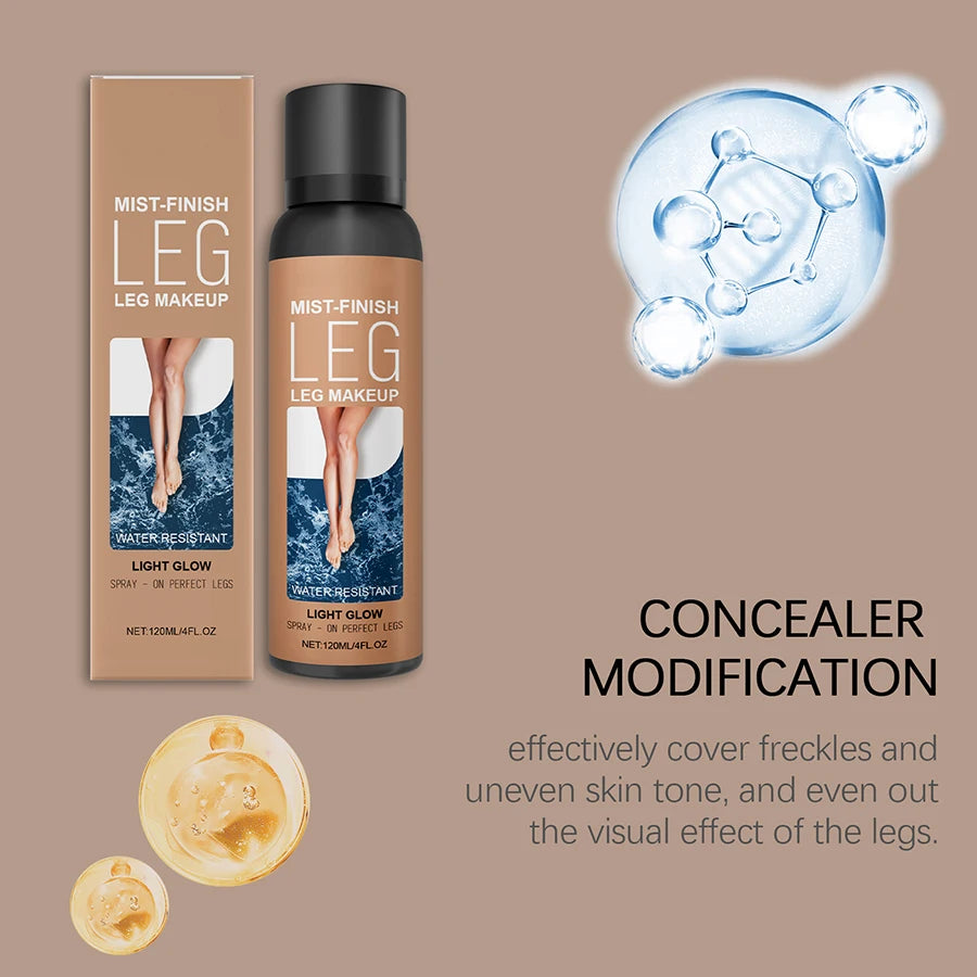 Leg Makeup Spray Waterproof Body Bronzing Mist Sunless Self Tanner Leg Concealer for Flawless Tan Glow 120ml
