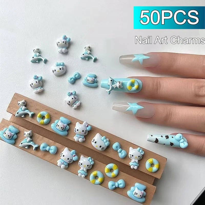 50PCS Nail Parts Charms Cute Cartoon Hello Kitty Nail Art Jewelry Decoration Phone Case Hairpin Manicure Press On Accessories