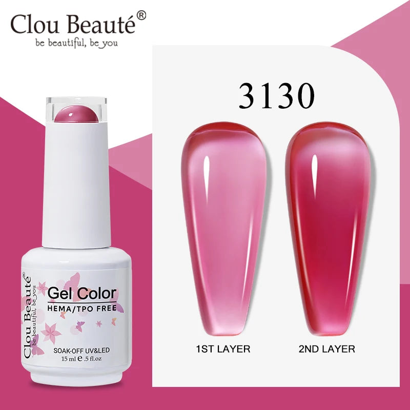 Clou Beaute Translucent Jelly Nude Pink Nail Gel Polish 15ml Vernis Semi Permanent Gel Colorful Varnish Nail Art Manicure Gel