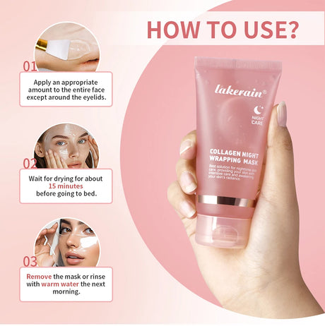 Collagen Overnight Wrapping Peel Off Facial Mask Set Korean Collagen Night Wrapping Mask Deeply Hydrates Night Care Mask Cream