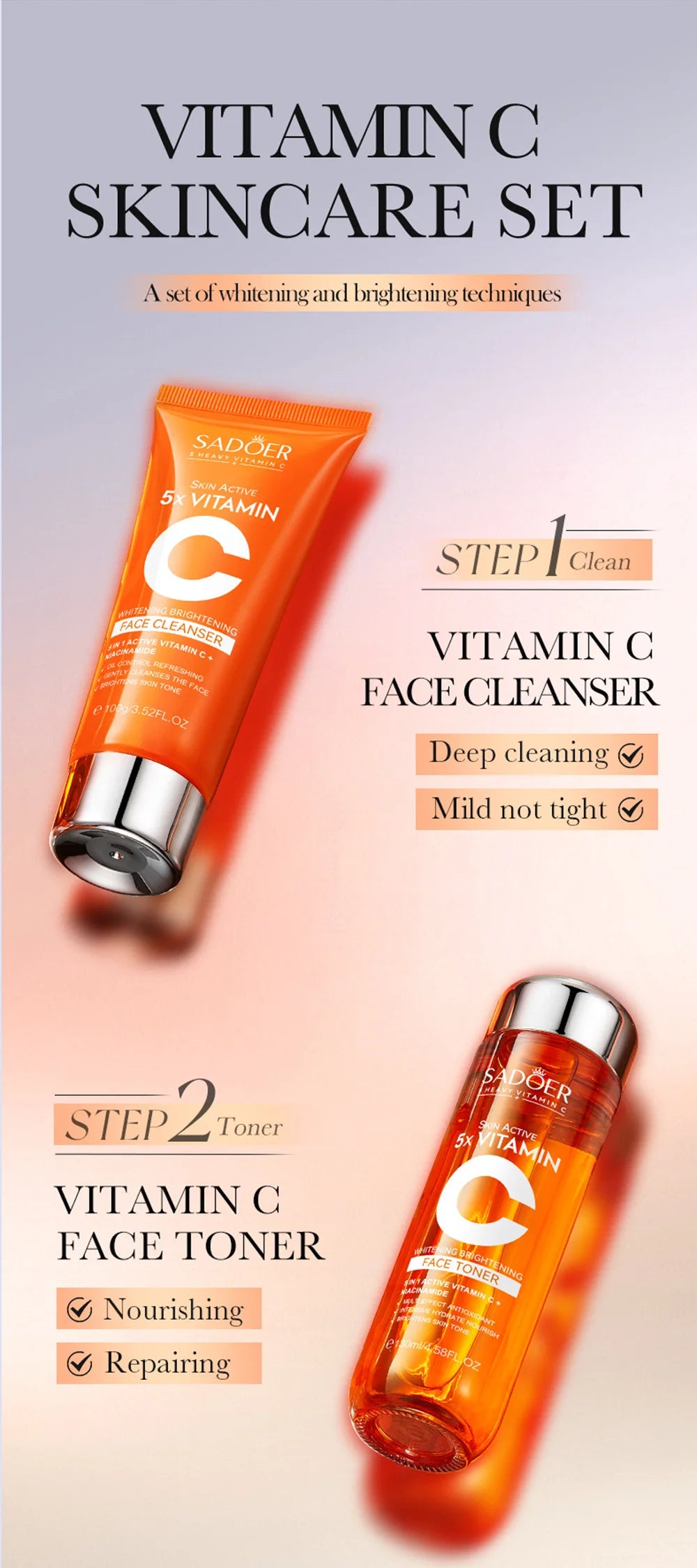 Vitamin C Skincare 6-Piece Gift Set Whitening Brightening Moisturizing And Firming – All In One A Perfect Holiday Christmas Gift