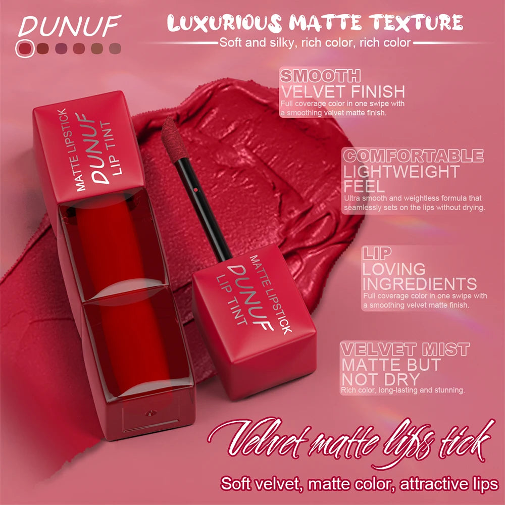 6pc/set Velvet Matte Lipstick Long-lasting Waterproof Lip Gloss Lip Glaze Non-Stick Cup Nude Red High Pigment Y2K Christmas Gift