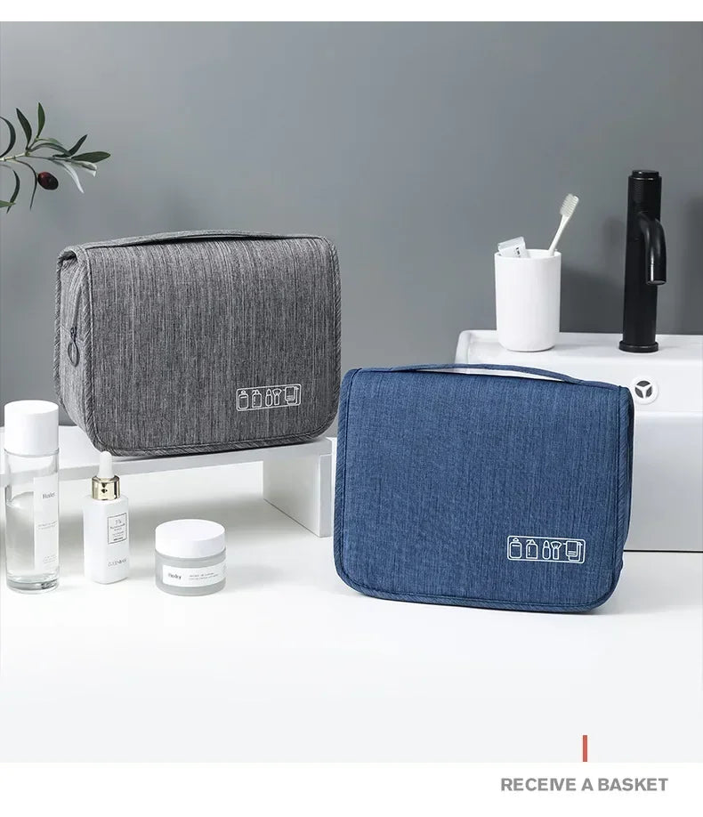 Waterproof Oxford Hanging Travel Toiletry Bag, Portable Cosmetic Makeup Organizer for Men Women