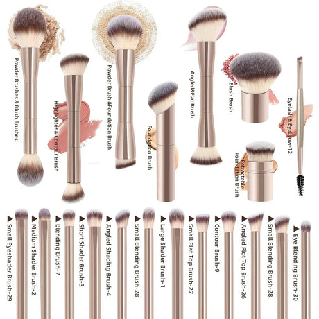 20pcs/set Pro Makeup Brushes Double Ended Foundation Concealers Blush Eye Shadows Brush for Liquid Cream Powder Blending
