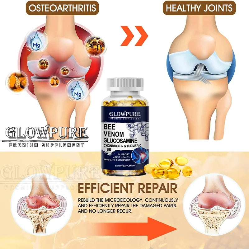 Bee Venom Extract Glucosamine & Turmeric Capsules for Joint & Muscle Health, Enhanced Mobility, Flexibility, Comfort Supplement