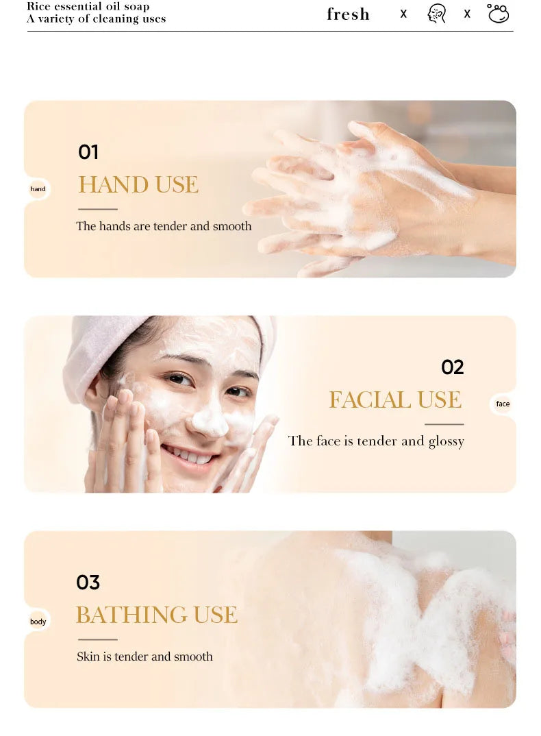 BIOAQUA White Rice Raw Pulp Facial Soap Face Wash Foam Facial Cleanser Moisturizing Whitening Body Bathing Handmade Soap