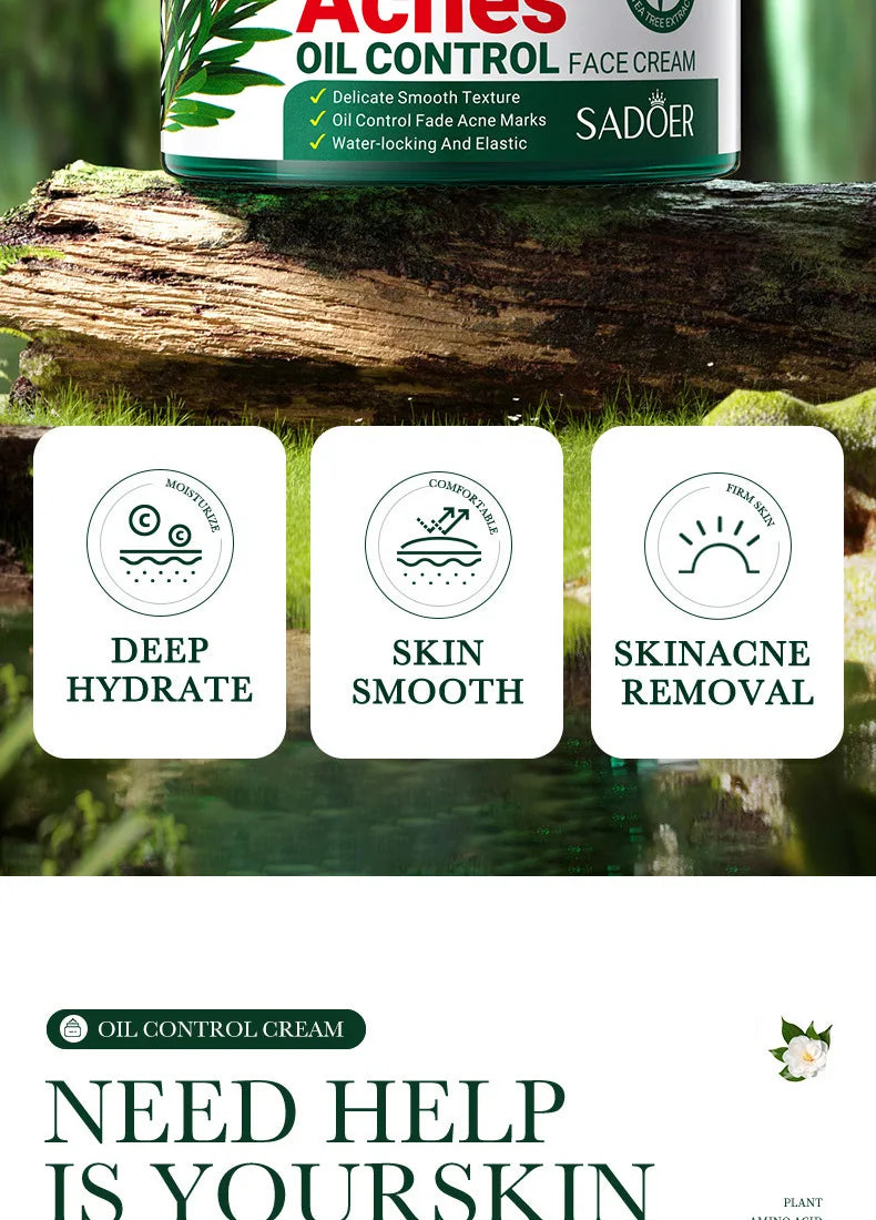 SADOER Tea Tree Acne Removing Face Cream Anti Acne Hydrating Oil Control Moisturizing Facial Creams Face Skin Care Products