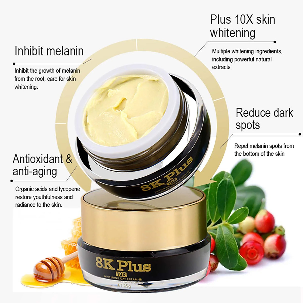 AILKE Whitening Face Cream, Day and Night Facial Cream, Lightening with Kojic Acid, Reduce Wrinkles, Freckles, Black Spots