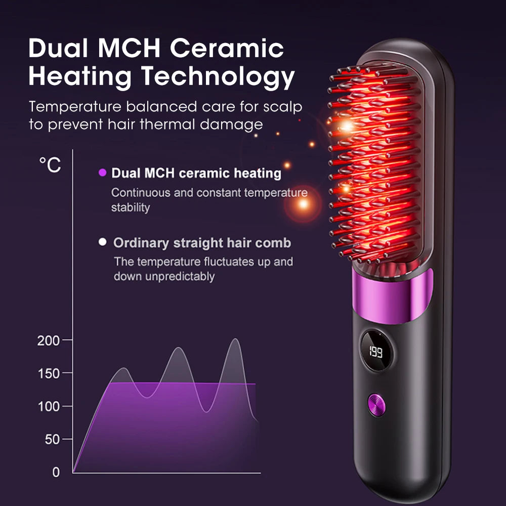 Wireless Electric Hot Comb Straight Hair Straightener Comb Straightening Brush Negative Ion Anti-Scalding Styling Tool