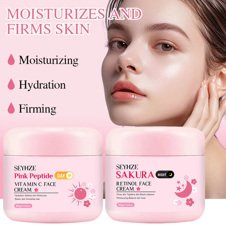 SEYHZE Sakura Day And Night Cream Rich in Retinol + Vitamin C/E Hyaluronic Acid Firming Skin 48H Hydration Brightening Uniform L
