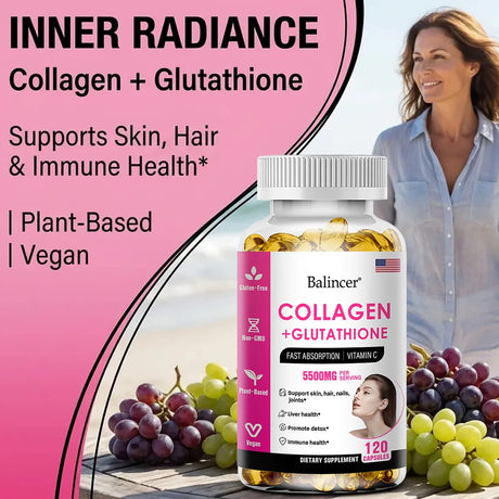 Glutathione Collagen Capsules, Antioxidant, Skin Whitening, Deeply Nourish Skin, Hair & Nails, Support Anti-Aging & Joint Health