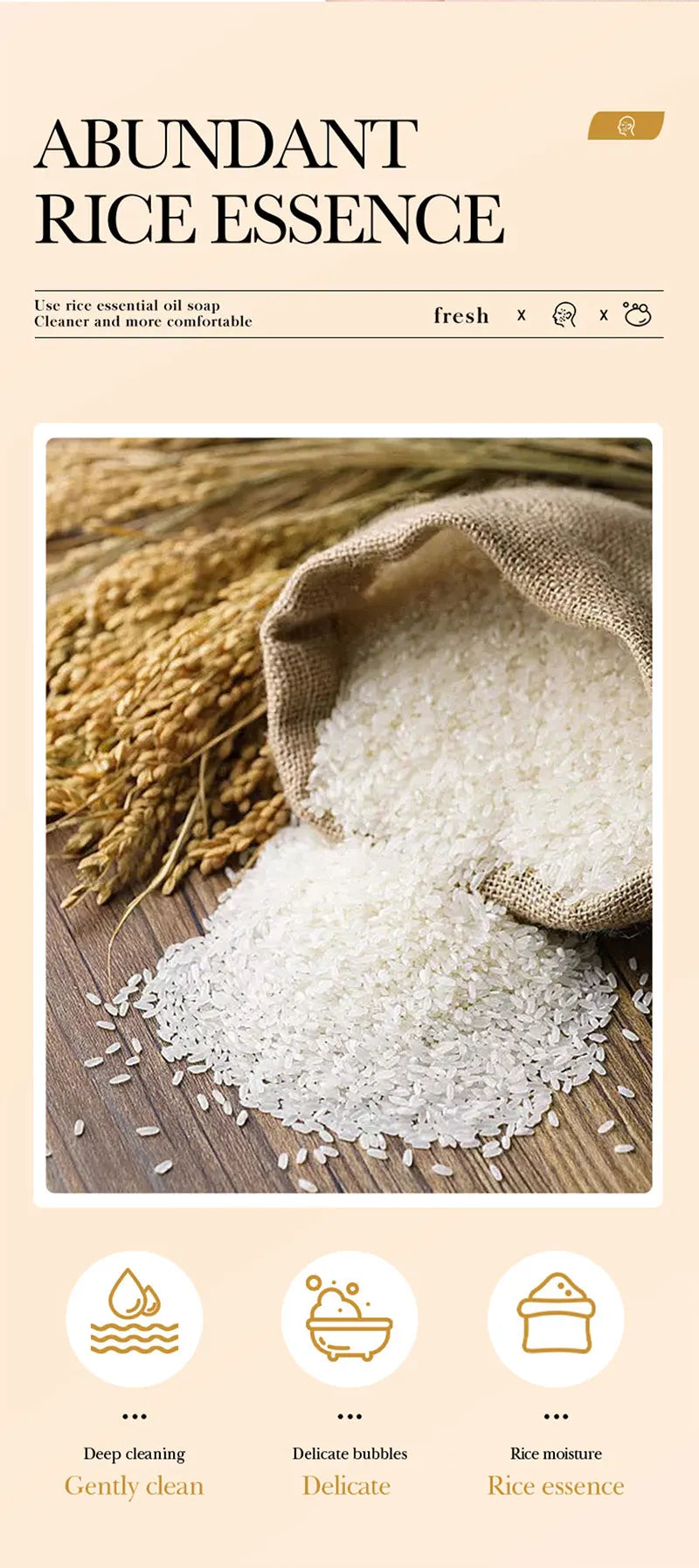 Rice Original Essence Deep Cleaning, Moisturizing Nourishing Facial Cleansing Soap Refreshing Oil Control Facial Wash Hand Soap