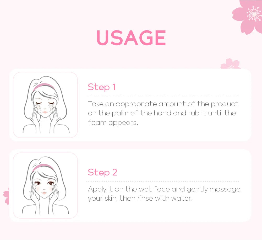 Japanese Cherry Blossom or Vitamin C Facial Cleanser Skin Cleansing Moisturizing Blackhead Remove Skincare Face Wash Foam Face