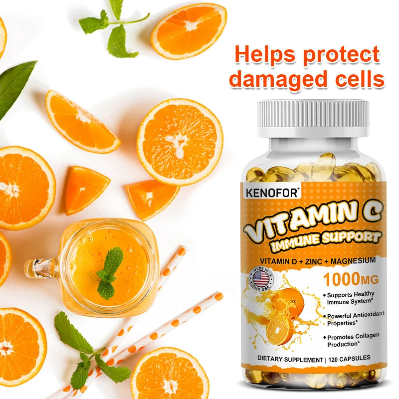 Vitamin C Capsules, Antioxidant, Support Immune System, Cellular Energy Production, Skin Brightening & Collagen Synthesis