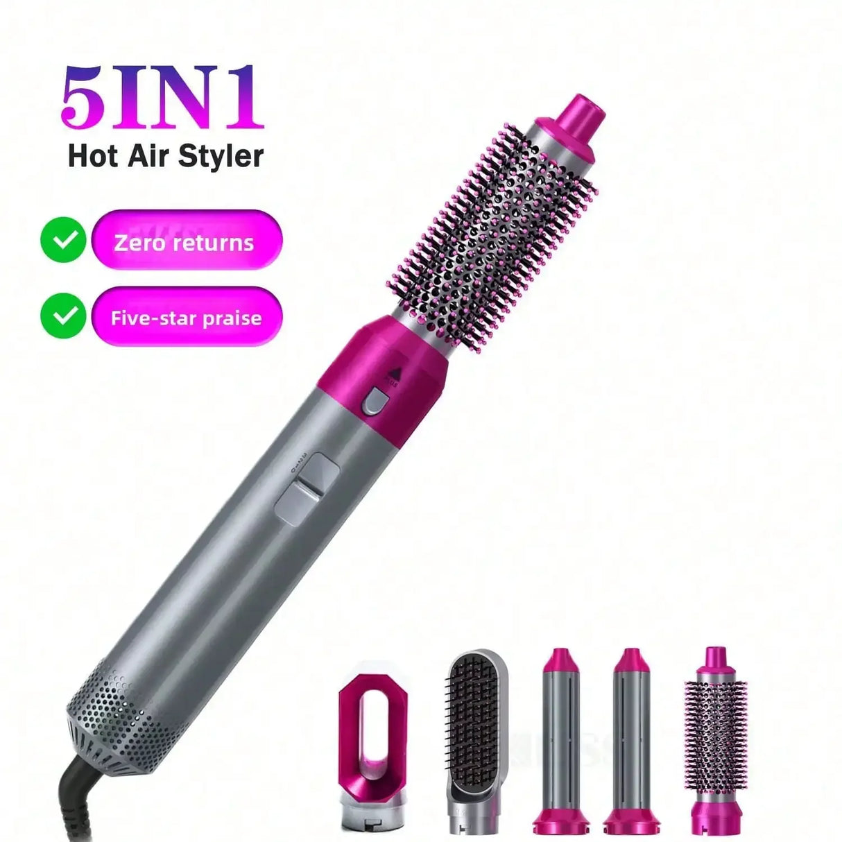 A New Generation Of Upgraded Version Of Strong Suction Five-In-One Hot Air Comb, Multi-Functional Head Changer, Hair Dryer, Straight Curling Iron, Hair Dryer