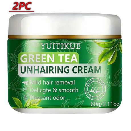 YUITIKUE Green Tea Unhairing Cream | Mild Hair Removal Formula | Delicate Smooth Skin & Pleasant Odor For All Skin Types 60g