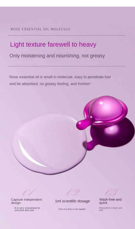Hair Styling Serum for Frizzy & Dry Hair Rose Essence Oil Capsules Leave-in Anti Frizz Conditioner Repairs Dry, Damaged Hair