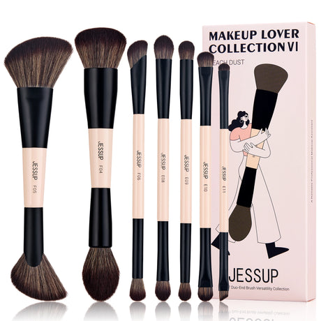 Jessup Makeup Brush Set Double Sided Makeup Brushes Foundation Contour Blush Blending Eyebrow Shadow,Fiber Bright Cyan T501