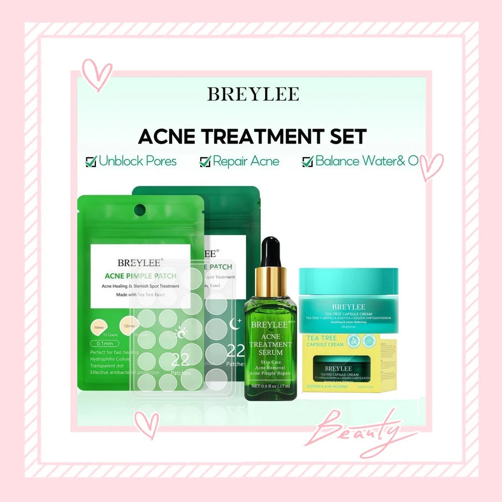 BREYLEE Tea Tree Essence Face Cream Acne Patch 4-Piece Set, Balances Oil And Water, Treats Acne