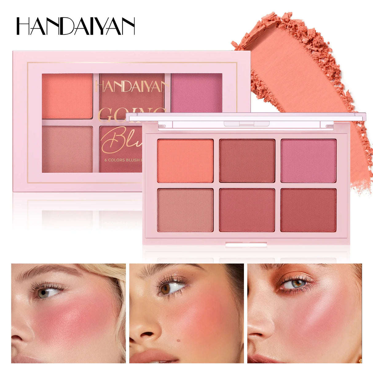 Long Wear Blush Makeup Palette Buildable Color Velvet Finish Face Powder Cheek Contouring Brightening