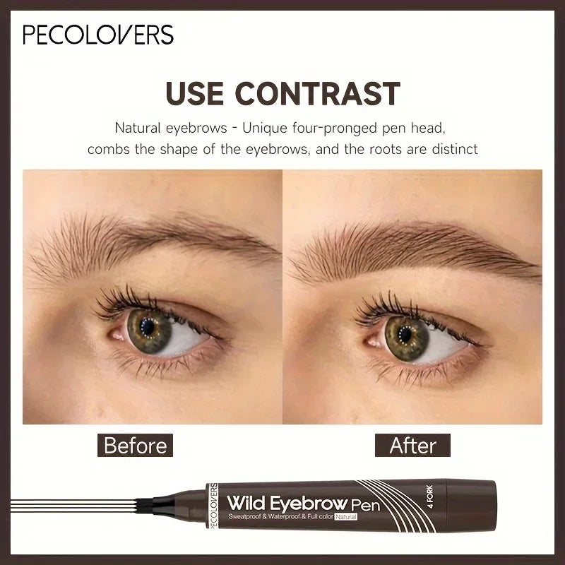 5 Colors Liquid Eyebrow Pen, Long Lasting Eyebrow Tattoo Pen, 4-splitted Head Eyebrow Tint Pen , Gray Brown Eyebrow Makeup