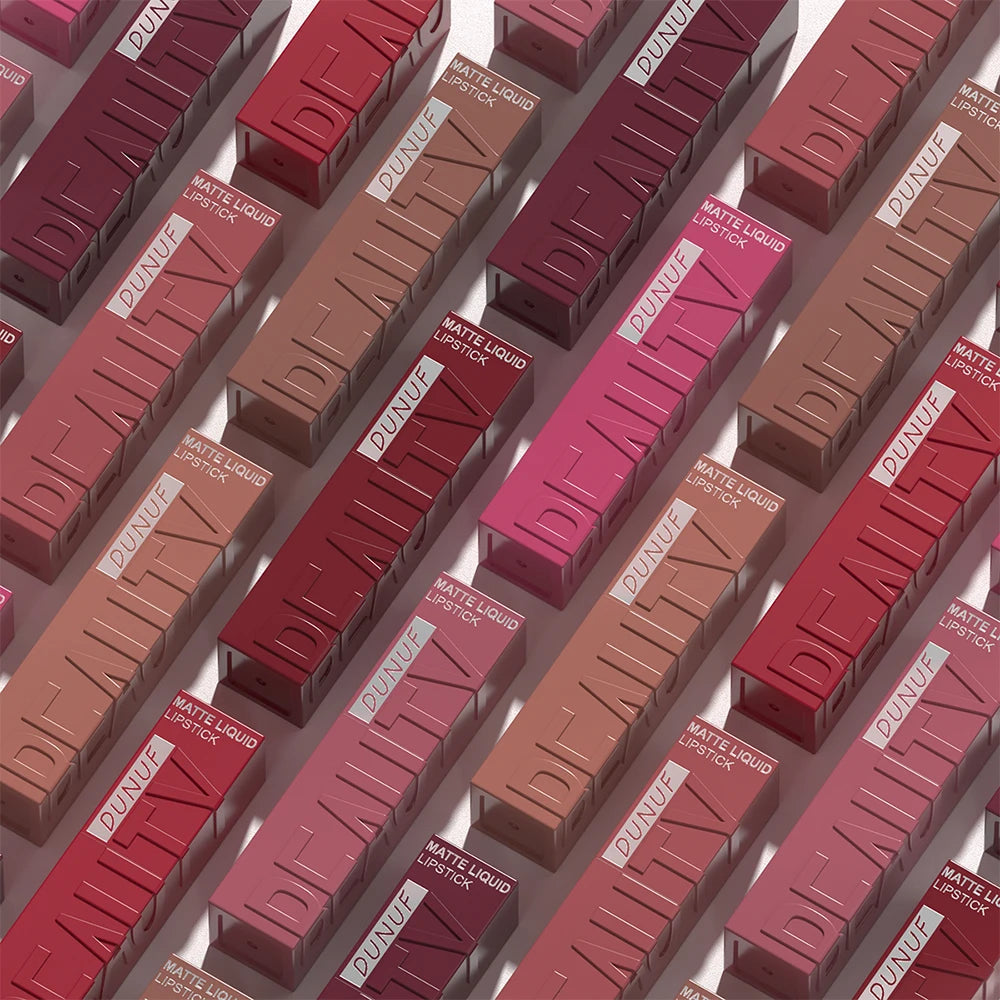 DUNUF Matte Velvet Lip Gloss, 3D Plumping & Waterproof, Square Tube Lipstick, Easy Application, 8 Shades (All-in-One)
