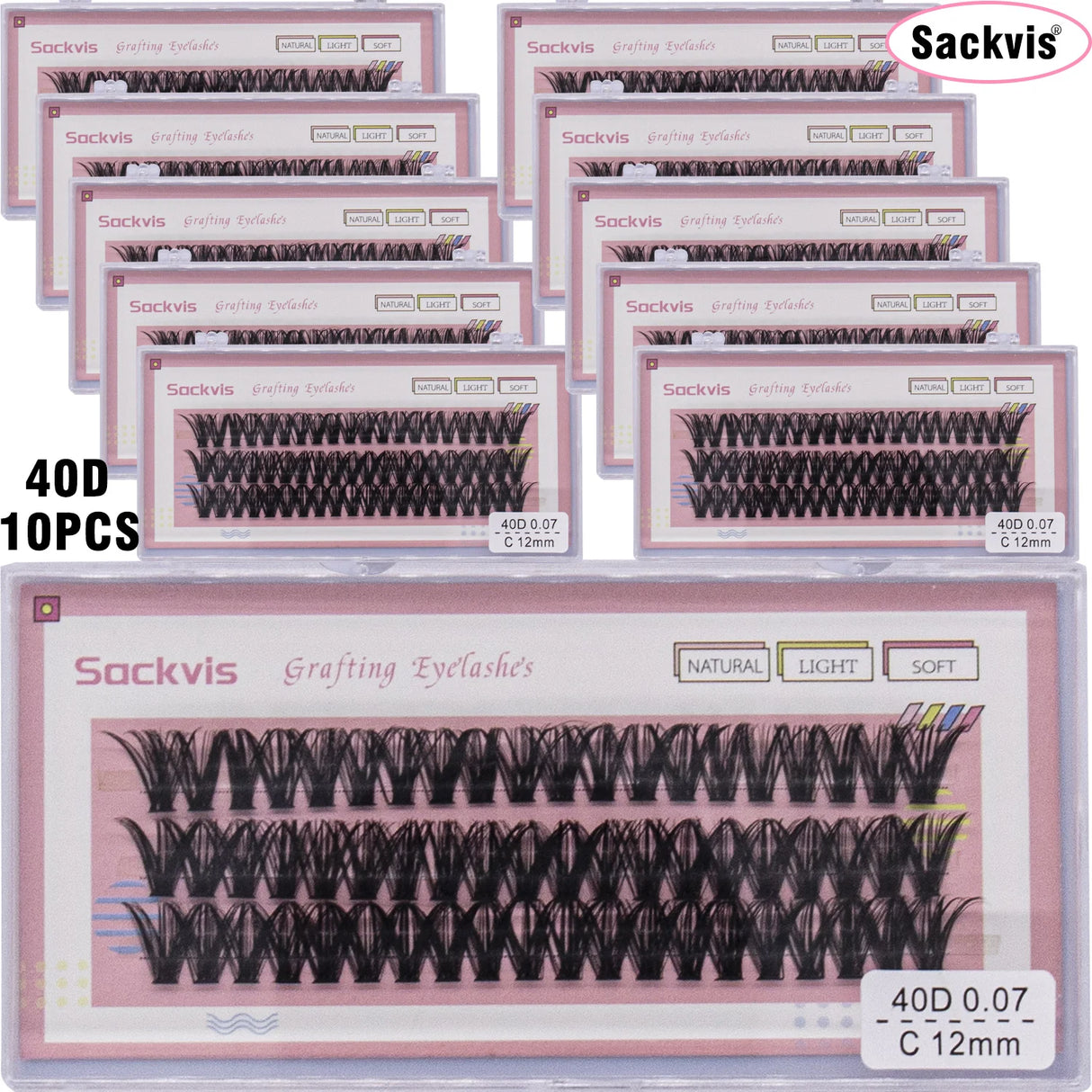 10 boxes of 20D/40D DIY eyelash sets suitable for beginners, with mixed lengths of 10/12/14mm eyelash clusters soft and durable,