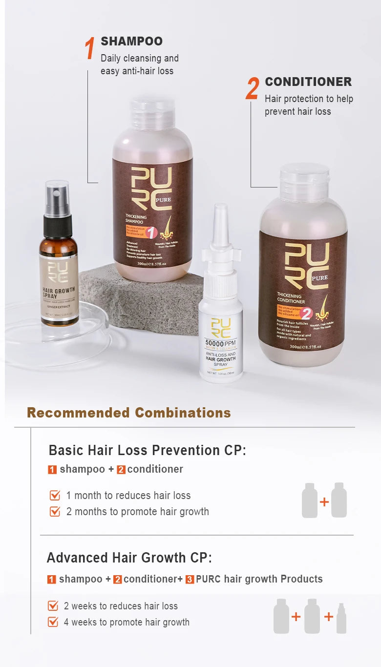 PURC Hair Shampoo Conditioner Hair Growth Oil Sets Smoothing Hair Loss Treatment Repair Damamged Nourish Hair Care Products