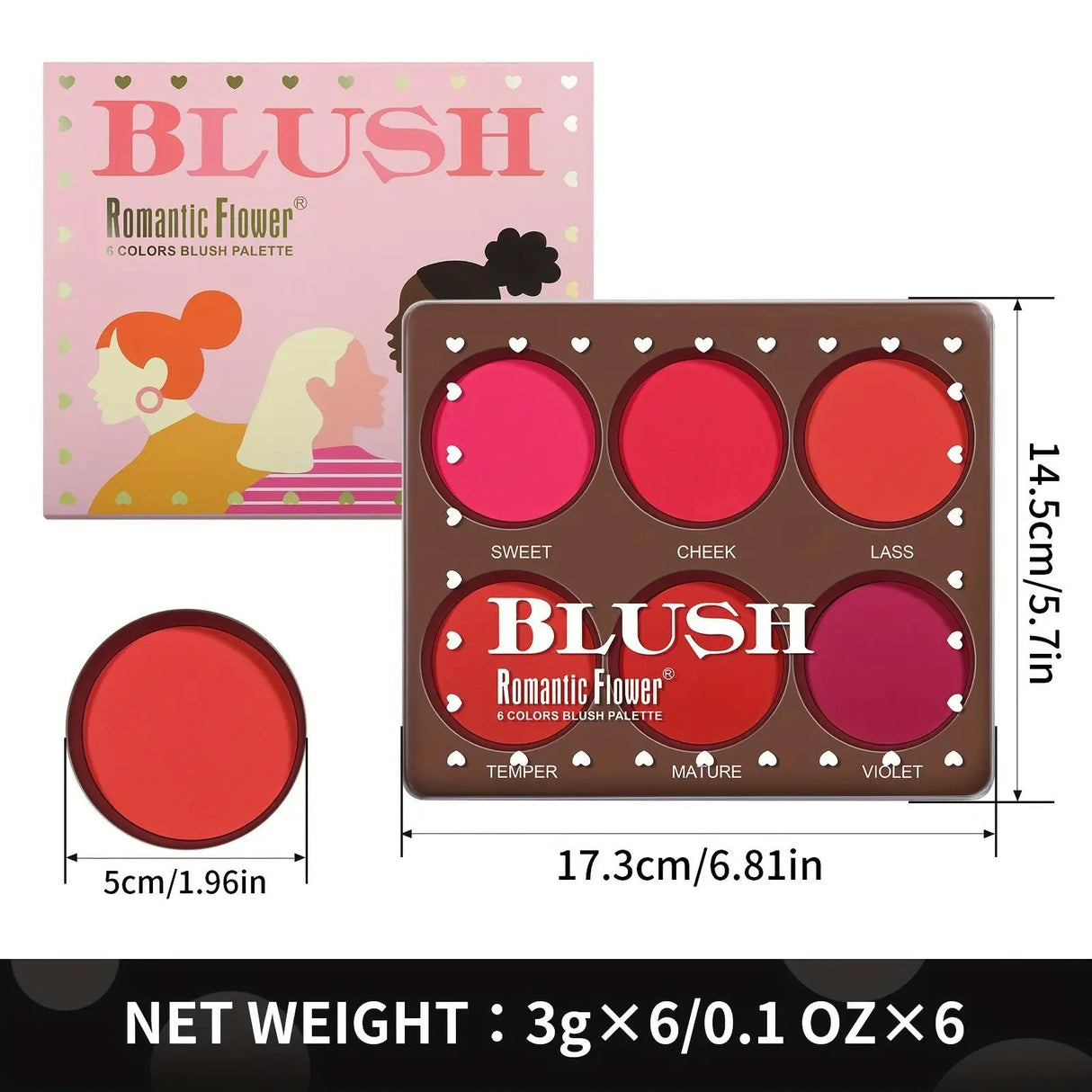 6 Colors Waterproof Matte Blush Palette Medium Buildable Coverage Long-Lasting Natural Finish Light and breathable,