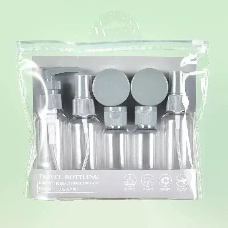 7PCS Travel Bottle Bag Wash Set Makeup Shampoo Body Wash Portable Skin Care Product Hand Cream Refillable Spray Lotion Bottle