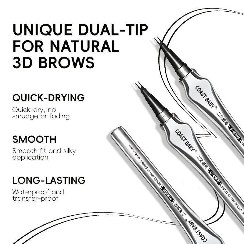 Natural Hair-Like Strokes Eyebrow Pen COAST BABY 2 Forks Tip Waterproof Long Lasting Smudge Proof Brow Pen