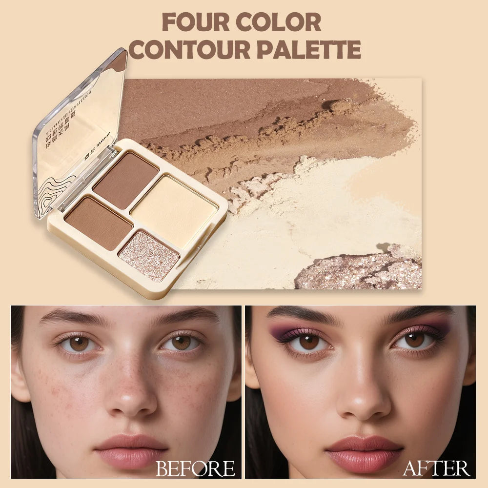 The four-color highlighter contour palette is matte and long-lasting, brightening three-dimensional contours