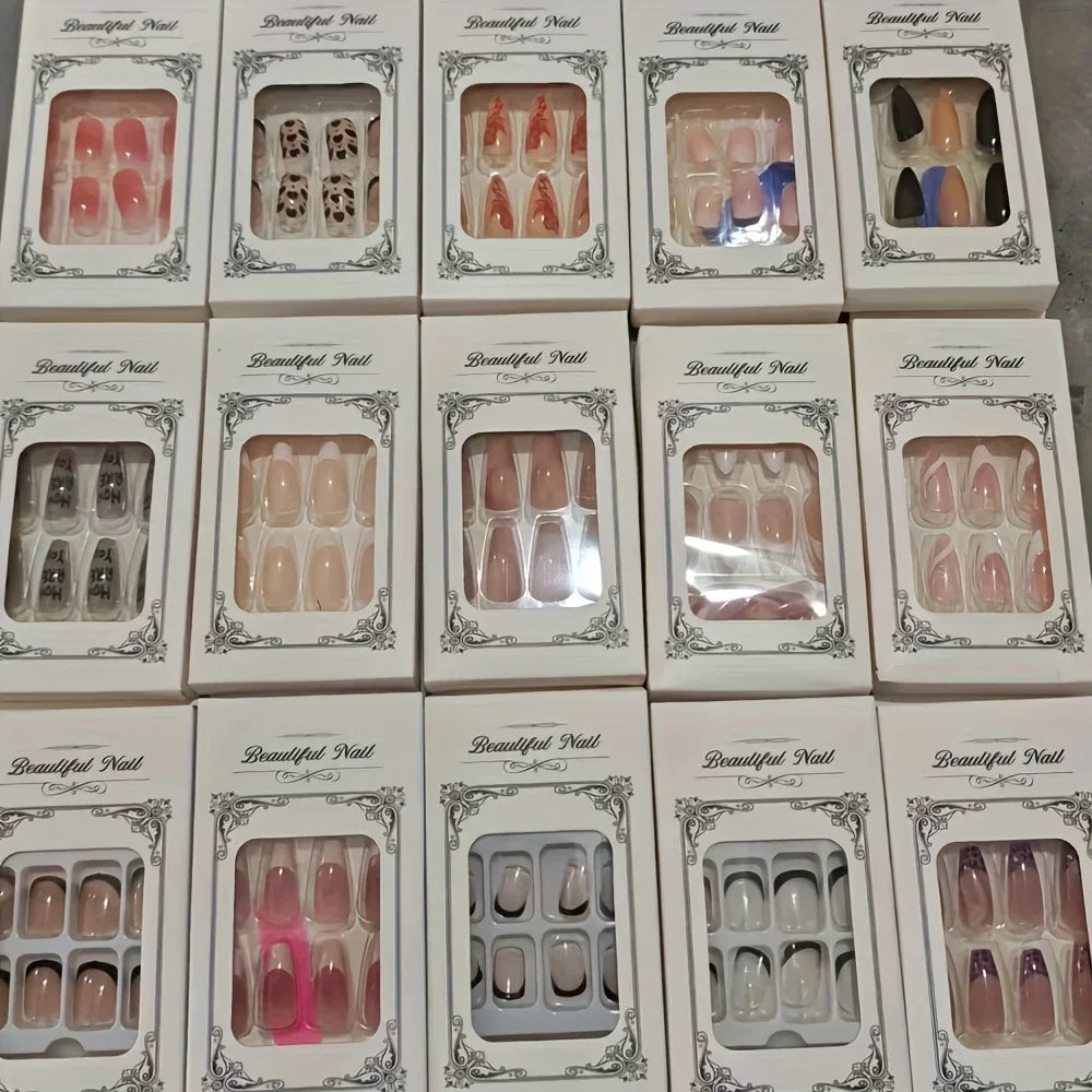 48 Pieces/96 Pieces Random Styles Press On Nails, Mixed False Nails With Various Fashion Shapes Random Delivery, Suitable For Women And Nail Art, Glamorous Painted False Nails, Must-Have For Manicure