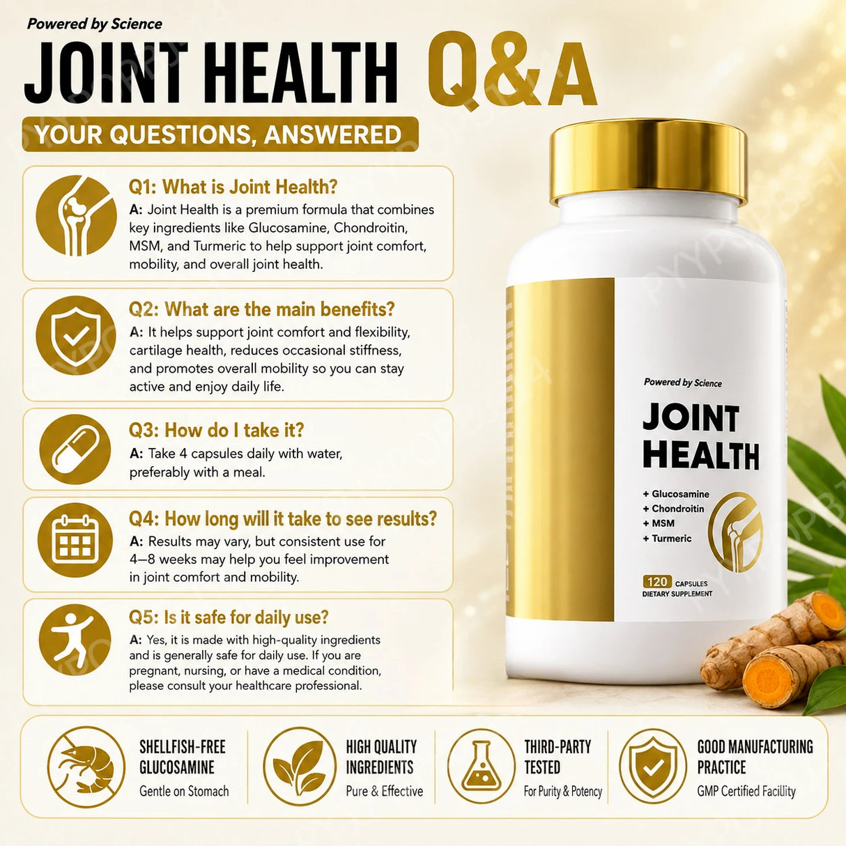 Active Movement Formula with Glucosamine Chondroitin MSM Daily Wellness Joint Support 120 Capsules