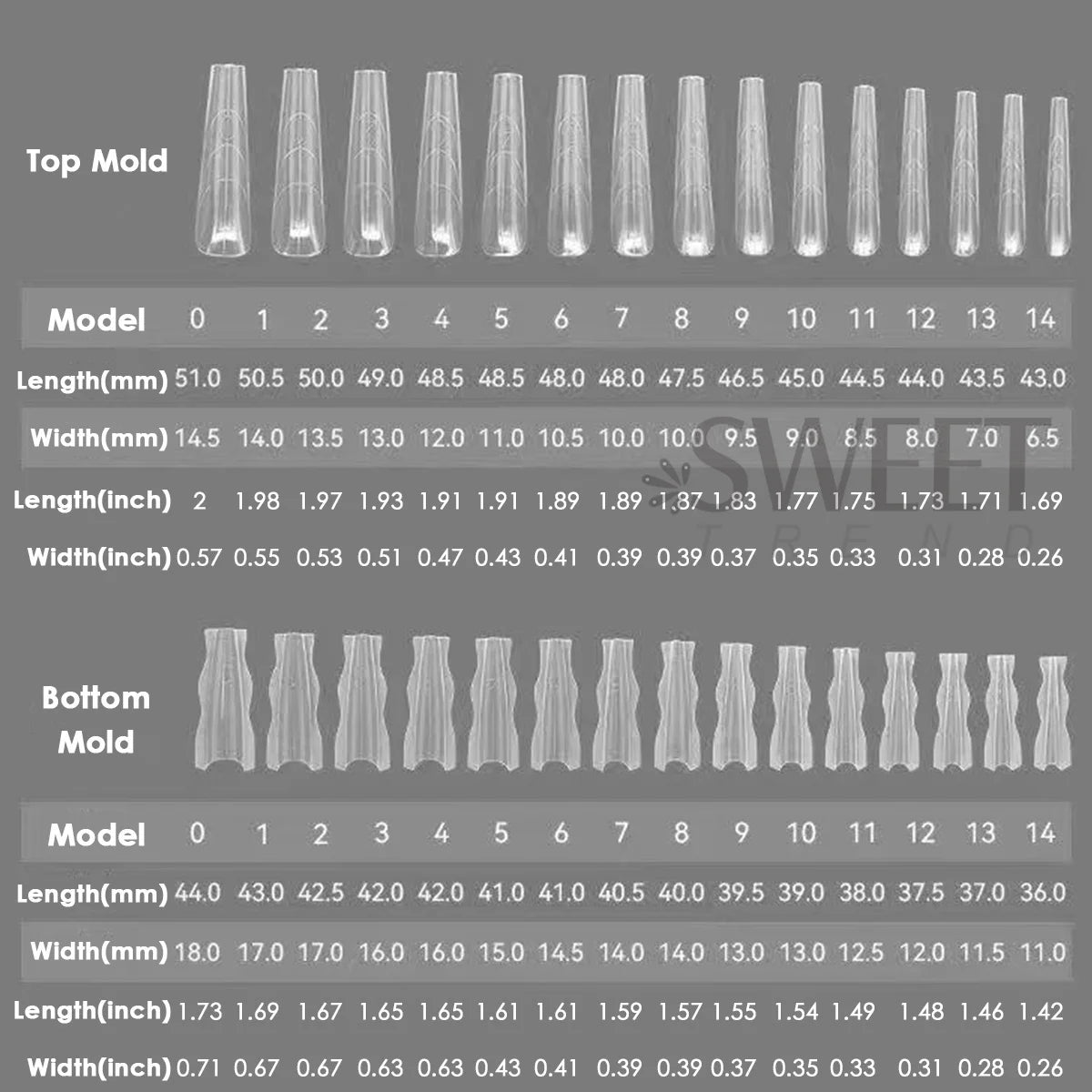 180pcs New Sandwich Nail Extension Mold Interlayer Dual Nail Forms Easy To Shape Oval/Coffin Mixed 15 Size Prolong Tool Manicure