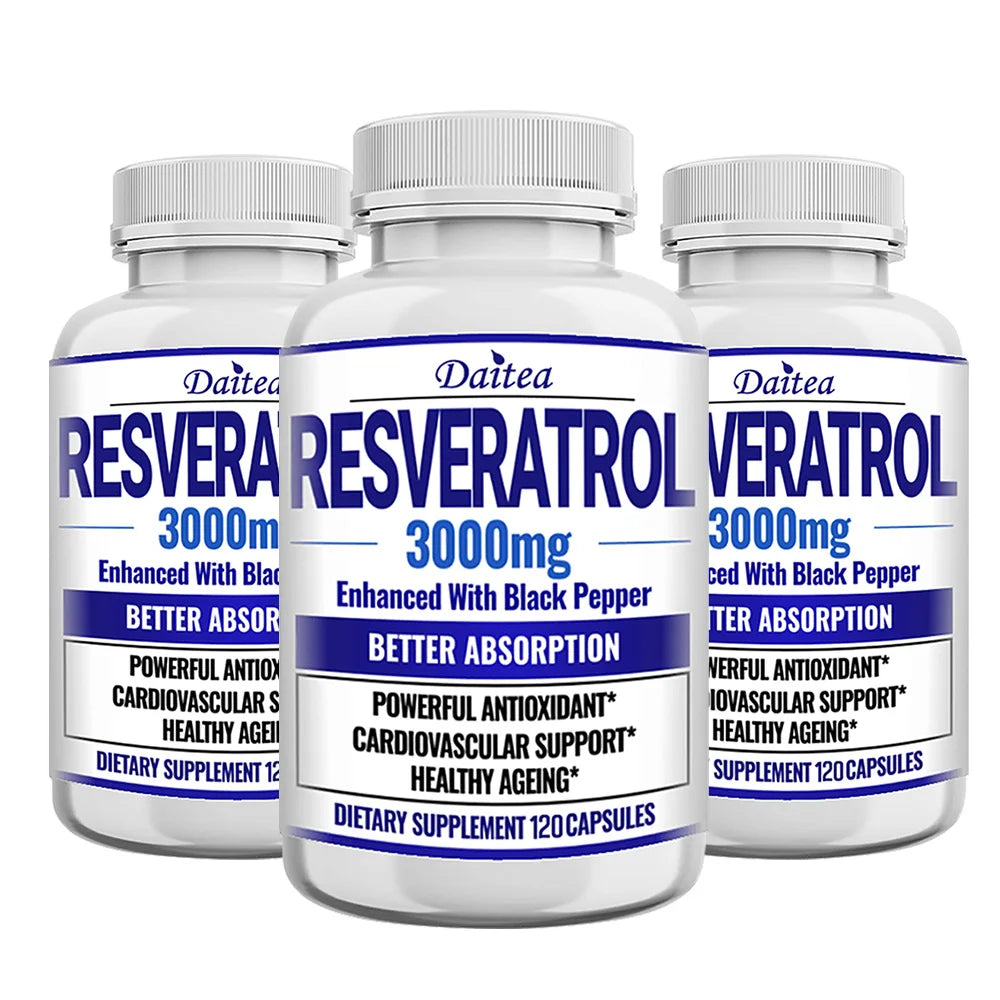 Resveratrol Supplement Capsules - Anti-Aging, Cardiovascular & Joint Support, Skin Health