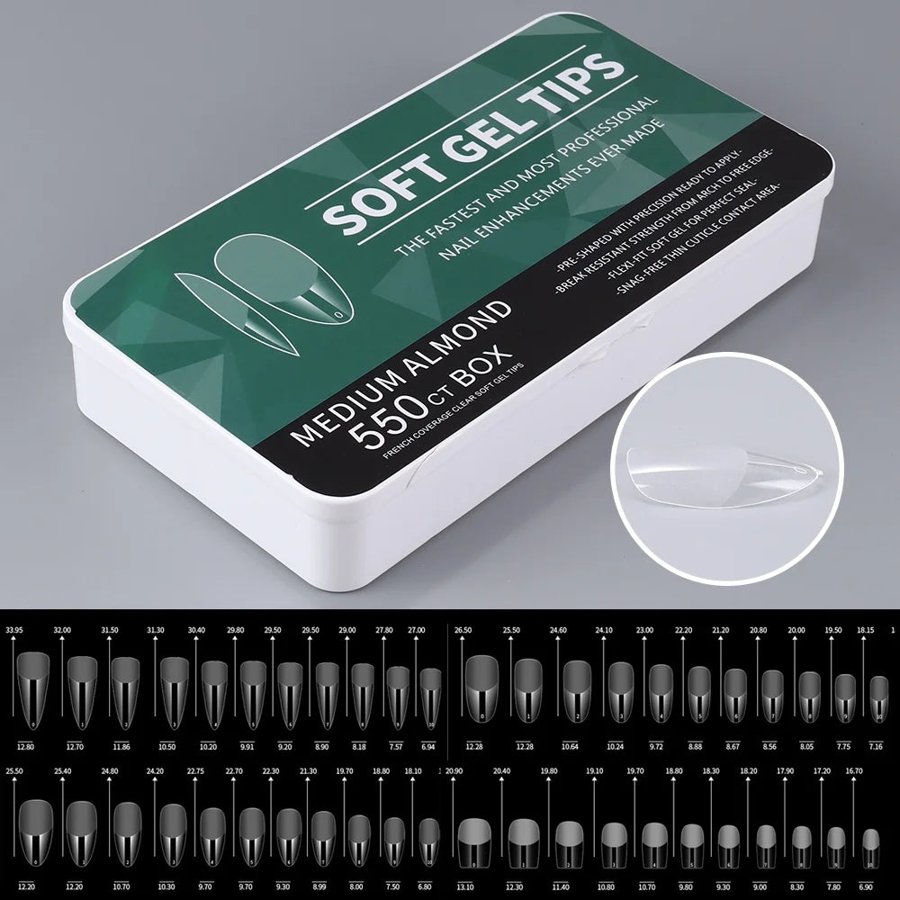 550pcs Soft Gel Nail Tips Medium Short Almond Coffin Full Cover Matte Extension Tool Acrylic Press on Nail French Manicure Decor
