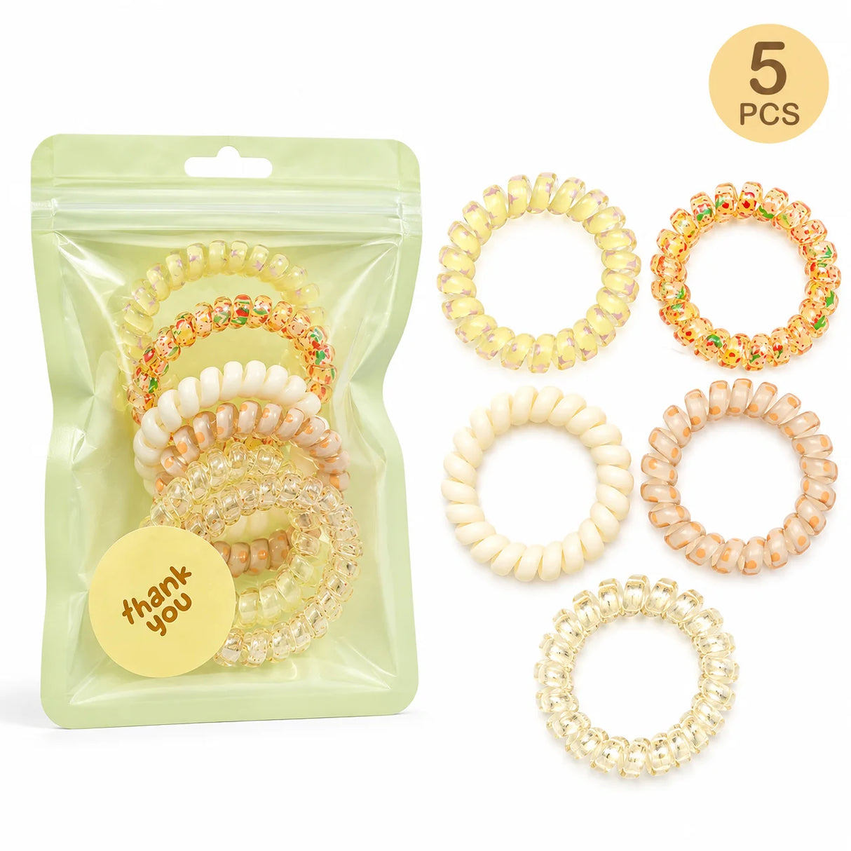 1 Pack 5 Pcs Pink Spiral Hair Ties for Women and Girls, Coil Ponytail Holders in Gift Pouch, Soft Stretch Hair Accessories for Daily Wear